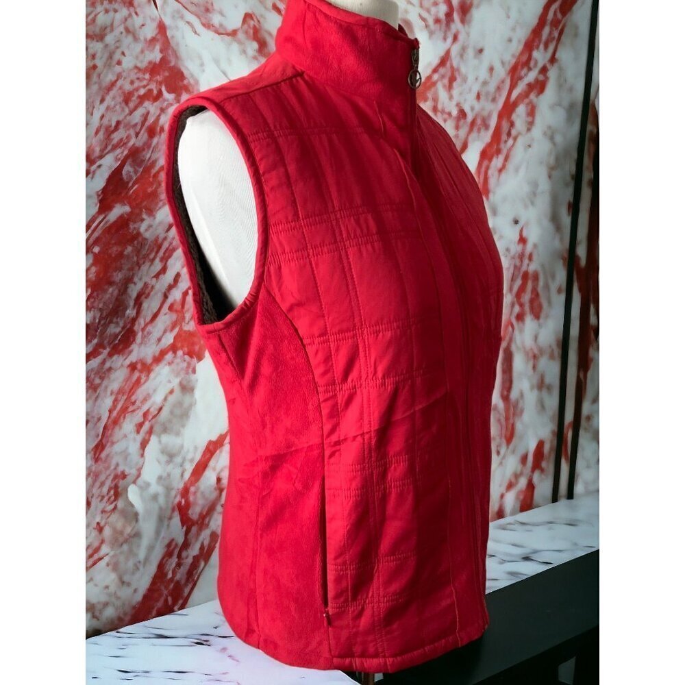 Columbia solid red sleeveless quilted fleece lined zip front vest ladies Small - Picture 5 of 7